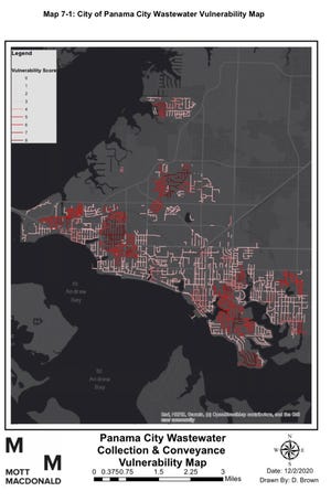 This map shows where Panama City's wastewater infrastructure is in most need of repair.