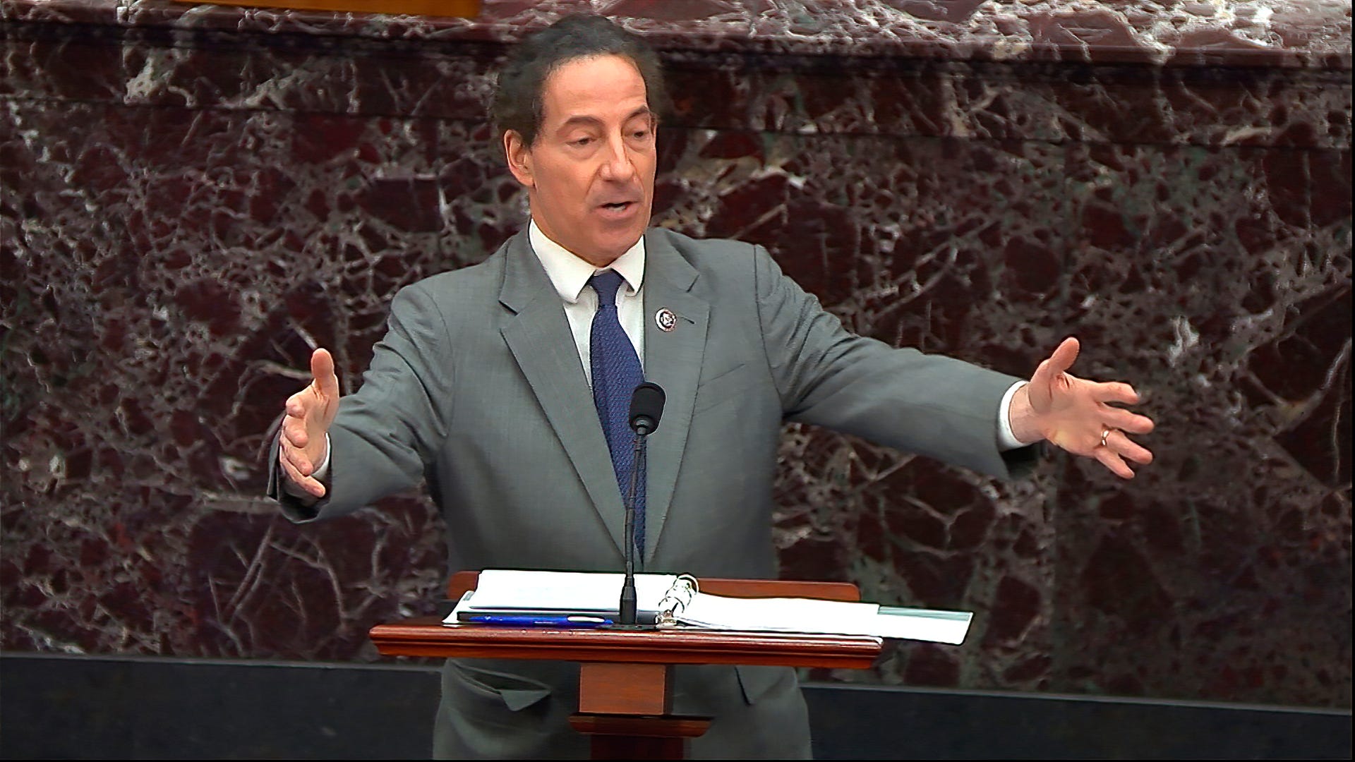 House impeachment manager Rep. Jamie Raskin, D-Md., speaks during the second impeachment trial of former President Donald Trump in the Senate at the U.S. Capitol in Washington on Feb. 10, 2021.