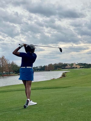 Susquehannock High graduate Kendel Abrams tees off during a round of golf. Abrams recently transferred to Howard University and became a member of the school's first NCAA Division I golf team.