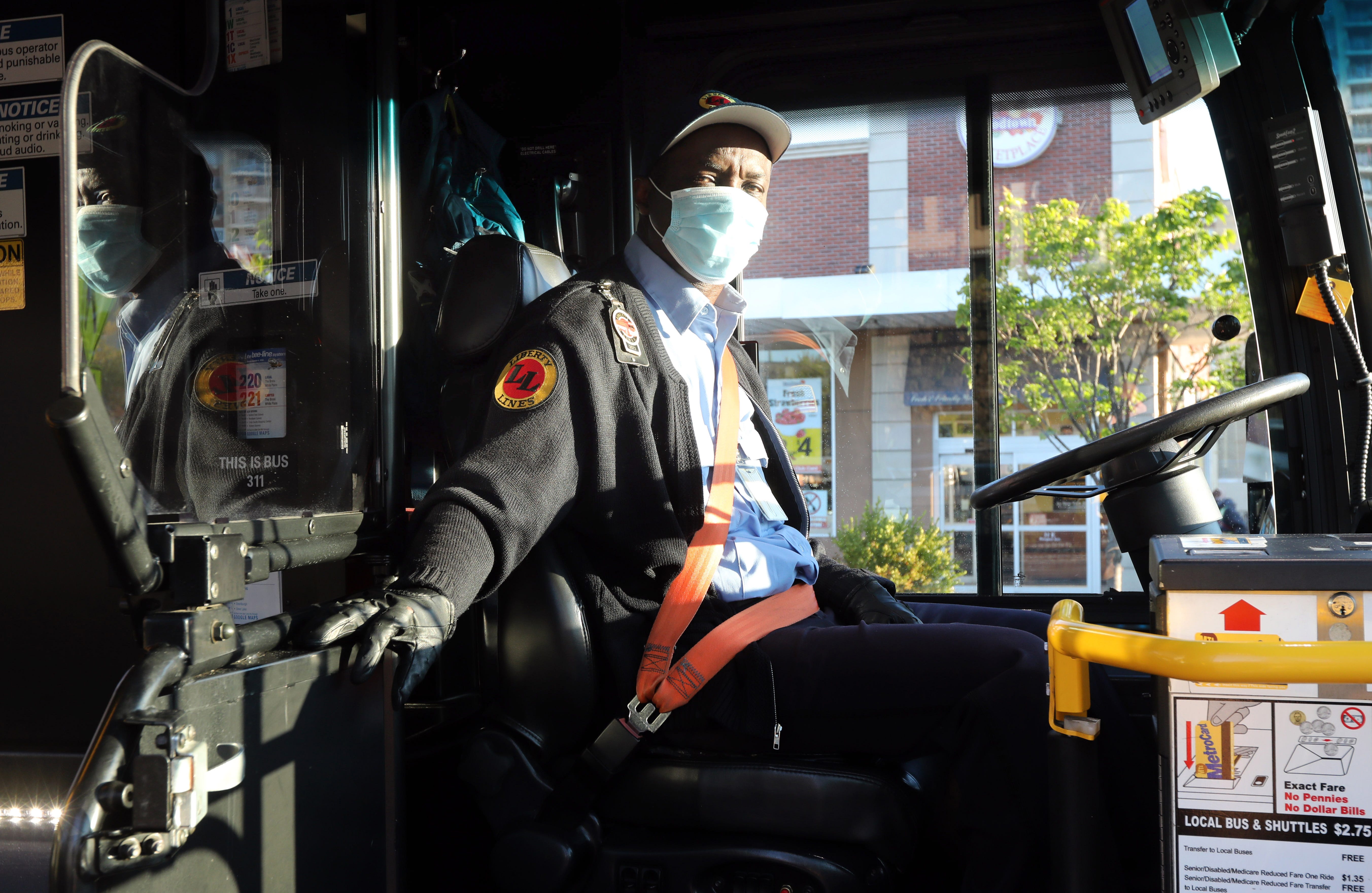 Essential workers like Bee-Line #40 bus driver, Leroy Clarke, seen here arriving at his first stop in Mount Vernon in May, continued ferrying healthcare workers and hospital employees to their jobs every day to help fight the virus when public transportation had all but shut down.