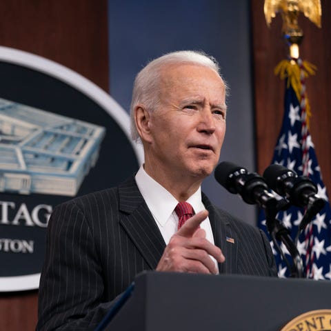 President Joe Biden speaks at the Pentagon, Wednes