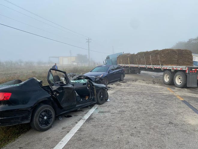 A three-vehicle crash shut down Corkscrew Road in Estero in both directions on the morning of Feb. 12, 2021, according to the Estero Fire Rescue.