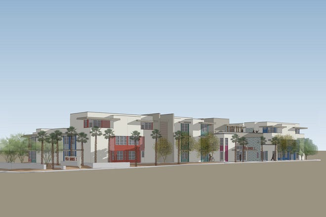 This rendering shows the Vista Sunrise II apartments planned for the Desert AIDS Project campus at Sunrise Way and Vista Chino in Palm Springs.