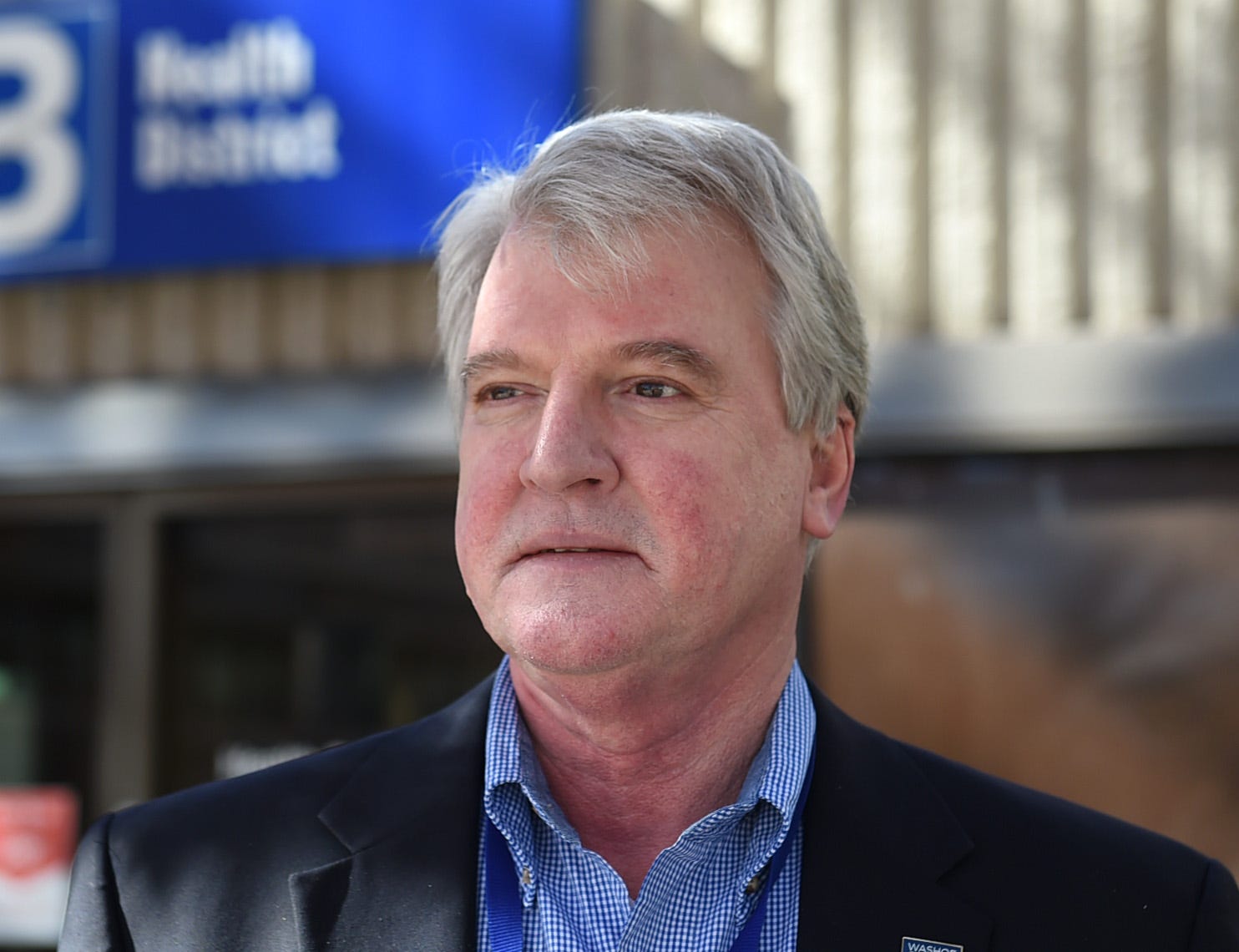 Washoe County District Health Officer Kevin Dick stands outside the Health District office on Feb. 12, 2021.