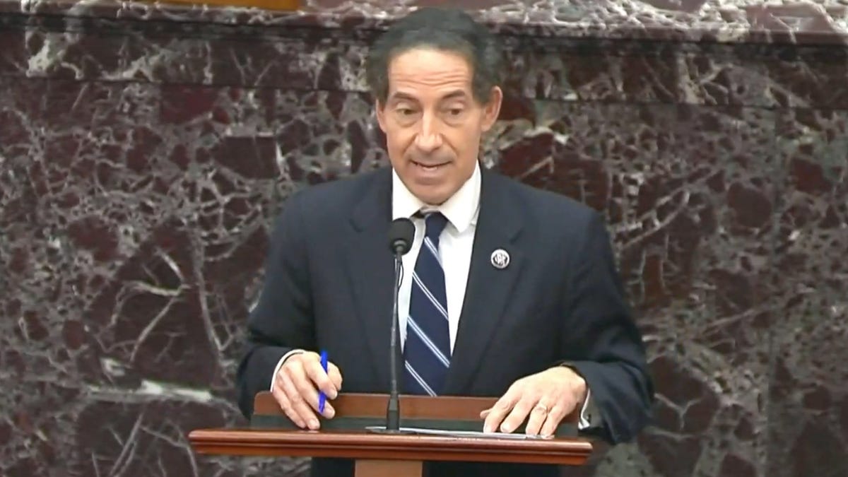 Rep. Jamie Raskin, D-Md., speaks during the second impeachment trial of former President Donald Trump in the Senate.