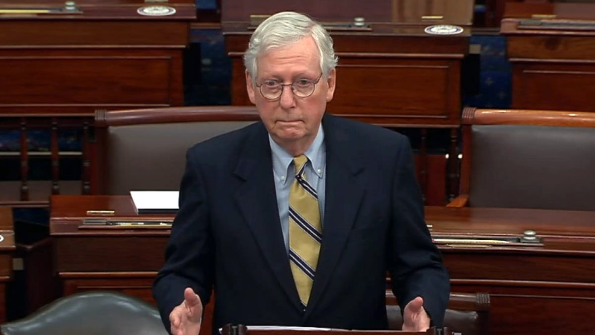 Senate Republican leader Mitch McConnell on Feb. 13, 2021, in Washington. D.C.
