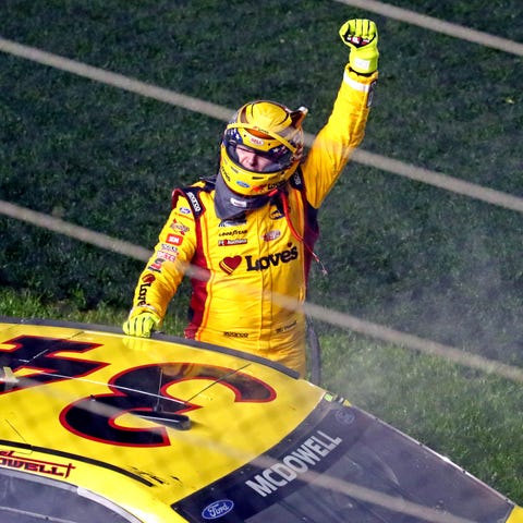 Michael McDowell celebrates after winning the 2021
