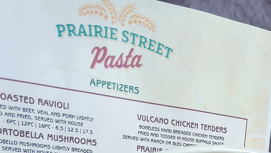 A customer's plate of Penne Proscuitto from Prairie Street Pasta, 51 N. Prairie St.