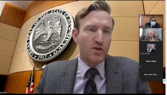 New Mexico state Sen. Cliff Pirtle, R-Roswell, speaks to the Senate Tax, Business and Transportation Committee via video conference on Tuesday, Feb. 16, 2021.