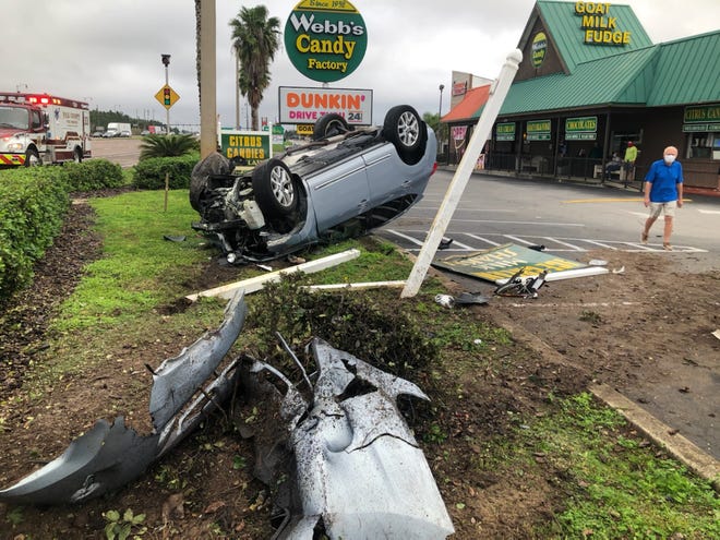 A crash on U.S. 27 in Haines City near South Boulevard flipped this car. The driver of this car was taken to the hospital with a broken leg. The 77-year-old driver of the other car was killed.