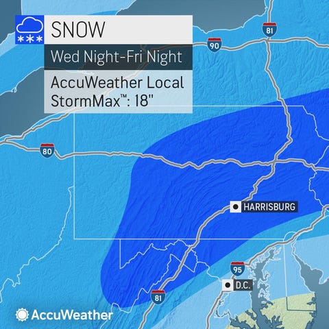 Accuweather snow forecast for February 18, 2021.