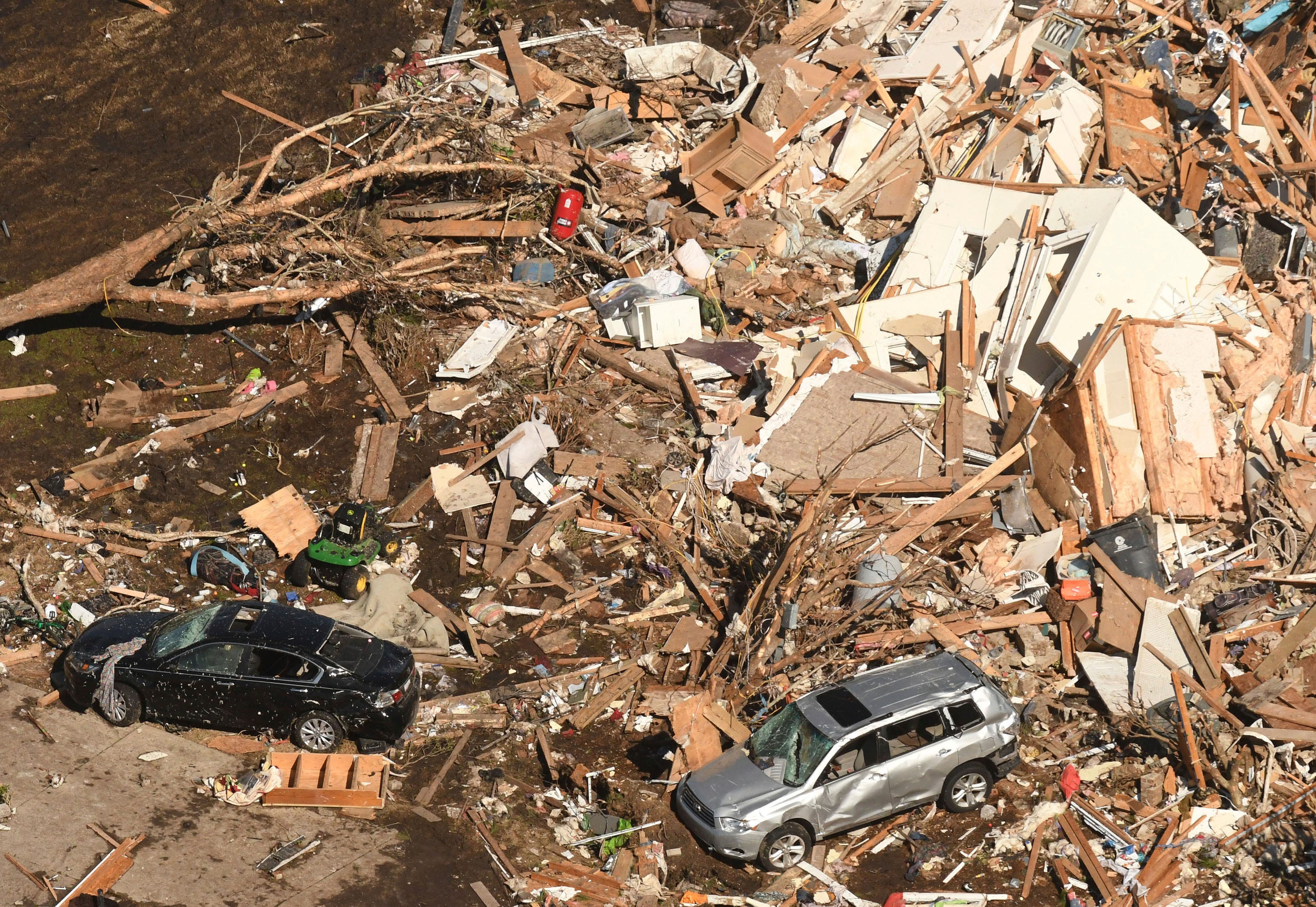 This aerial photo shows the devastation Feb. 16, 2021, in the Ocean Ridge Plantation area of Brunswick County, N.C. following a tornado.