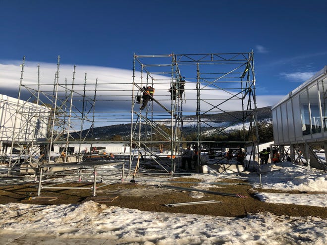 Construction on the facilities that will be used for the NHL games on the Edgewood Tahoe Resort.