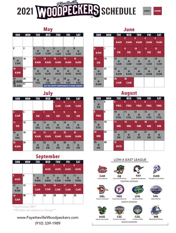 Fayetteville Woodpeckers 2021 schedule announced