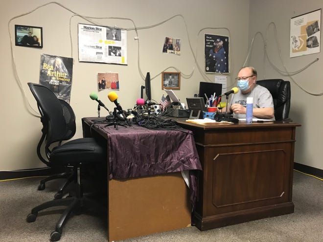 WWGH radio host Glenn Coble on the air with his show, "A Progressive Life" Thursday, Feb. 18, 2021. The Marion radio station is allowed to stay on the air after a license cancellation from the FCC was reversed Wednesday.