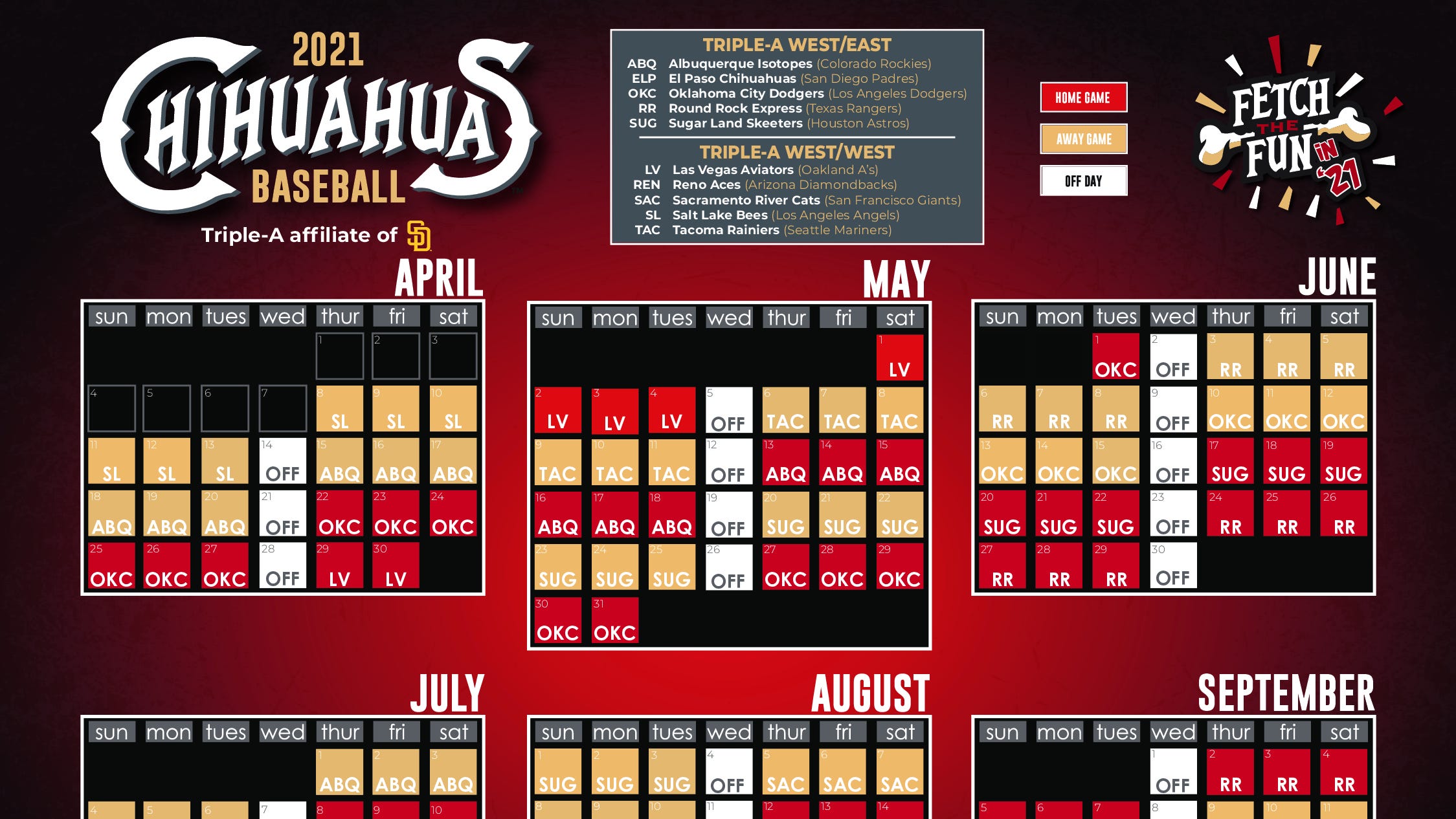 El Paso Chihuahuas schedule for 2021 season, first home game April 22