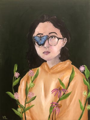 A self-portrait by Katie Landry, an eleventh-grader at Dennis-Yarmouth Regional High School, is part of Cape Cod Museum of Art's "Through Young Eyes" exhibit that can be viewed in person or online.