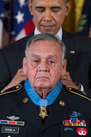 Sgt. 1st Class Jose Rodela is awarded the Medal of Honor by President Barack Obama.