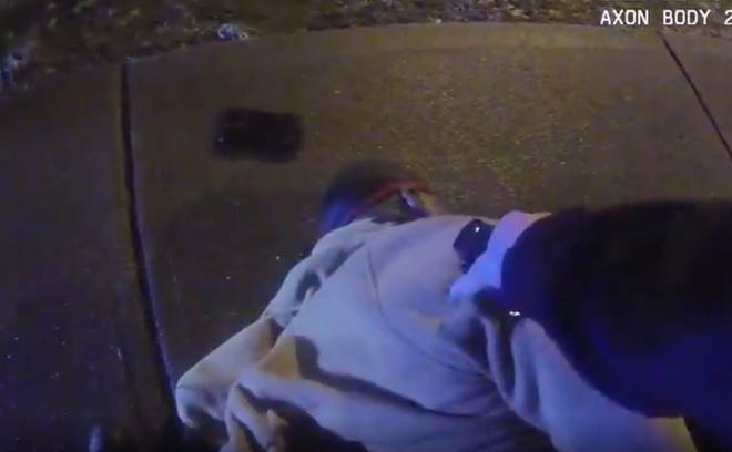 An image from the body camera footage showing the arrest of Brandon Davis.