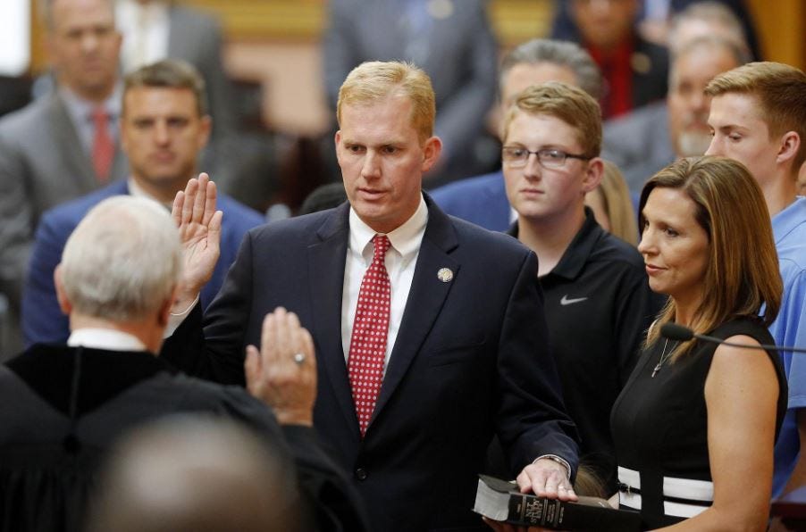 Rep. Ryan Smith is sworn in as Ohio speaker of the house in June 2018. Incidents with Smith led Rep. Emilia Sykes to oppose his reelection as speaker, which in a turn of events, led to her rise to minority leader in the Ohio House.