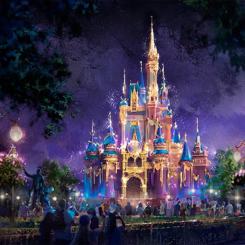 In this artist rendering, Cinderella Castle become