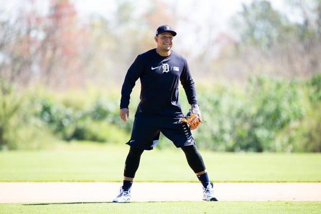 Tigers first baseman/DH Miguel Cabrera works out at Joker Marchant Stadium in Lakeland, Florida, on Saturday, Feb. 20, 2021.