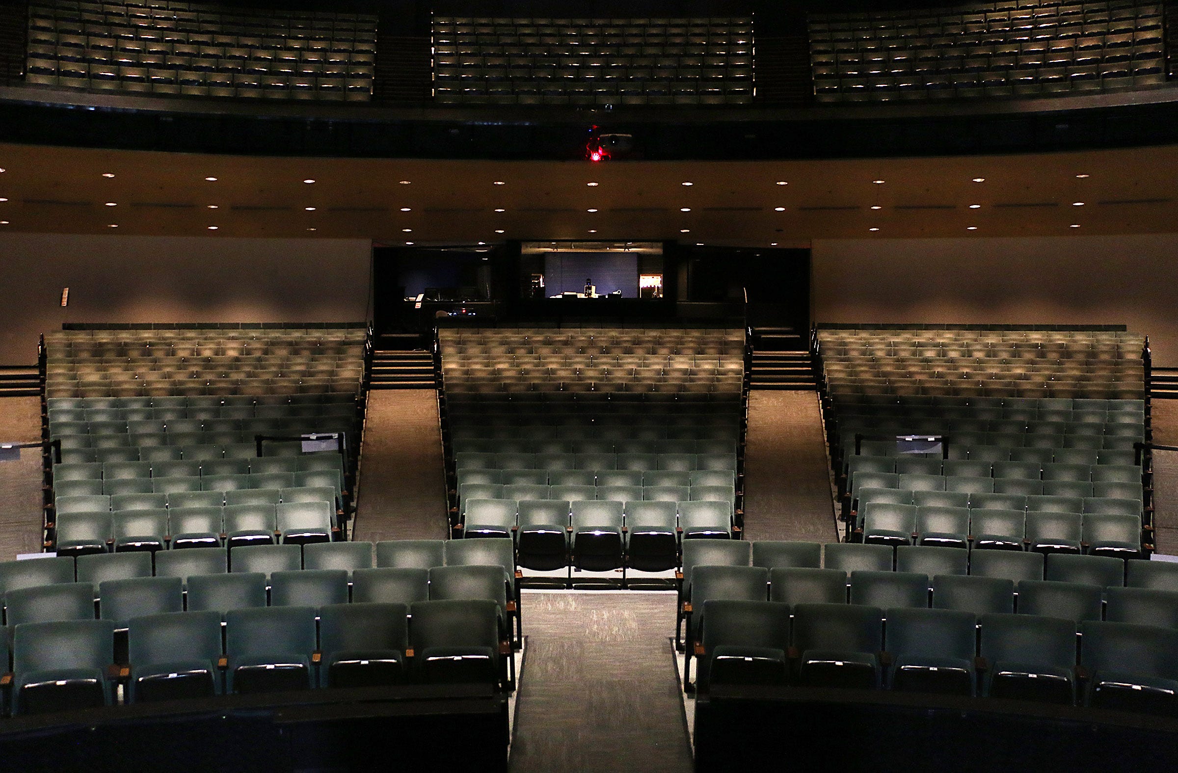 Empty seats are seen at the Pioneer Center for the Performing Arts in Reno on Feb. 12, 2021.