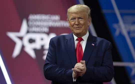 President Donald Trump acknowledges the crowd during the annual Conservative Political Action Conference (CPAC) at Gaylord National Resort & Convention Center Feb. 29, 2020, in National Harbor, Maryland.