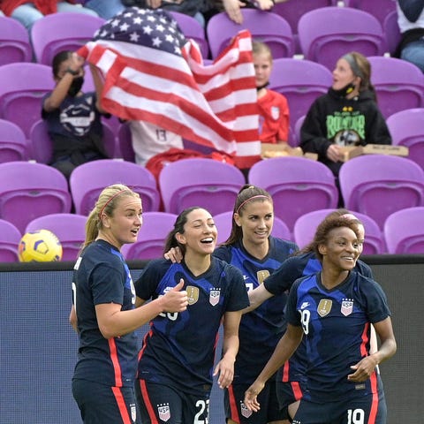 United States forward Christen Press, second from 