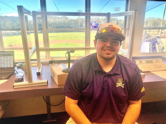 Greenville's Scott Rogers makes his debut as NCAA Division I PA spokesman in the ECU game against Duke at Clark LeClair Stadium on Tuesday. The Pirates defeated the Blue Devils 6-1.