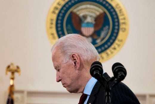 President Joe Biden delivers remarks on the more than 500,000 lives lost to COVID-19 in the Cross Hall of the White House on Feb. 22, 2021 in Washington, DC. Also on hand for the ceremony were first lady Jill Biden, Vice President Kamala Harris and husband Doug Emhoff.