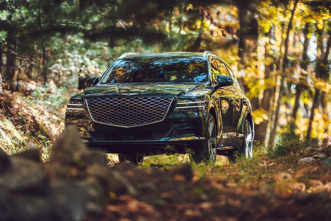 A handout photo from automaker Genesis shows the 2021 GV80. The GV80 is equipped with multiple safety features, including 10 airbags and a forward-collision warning system. 
