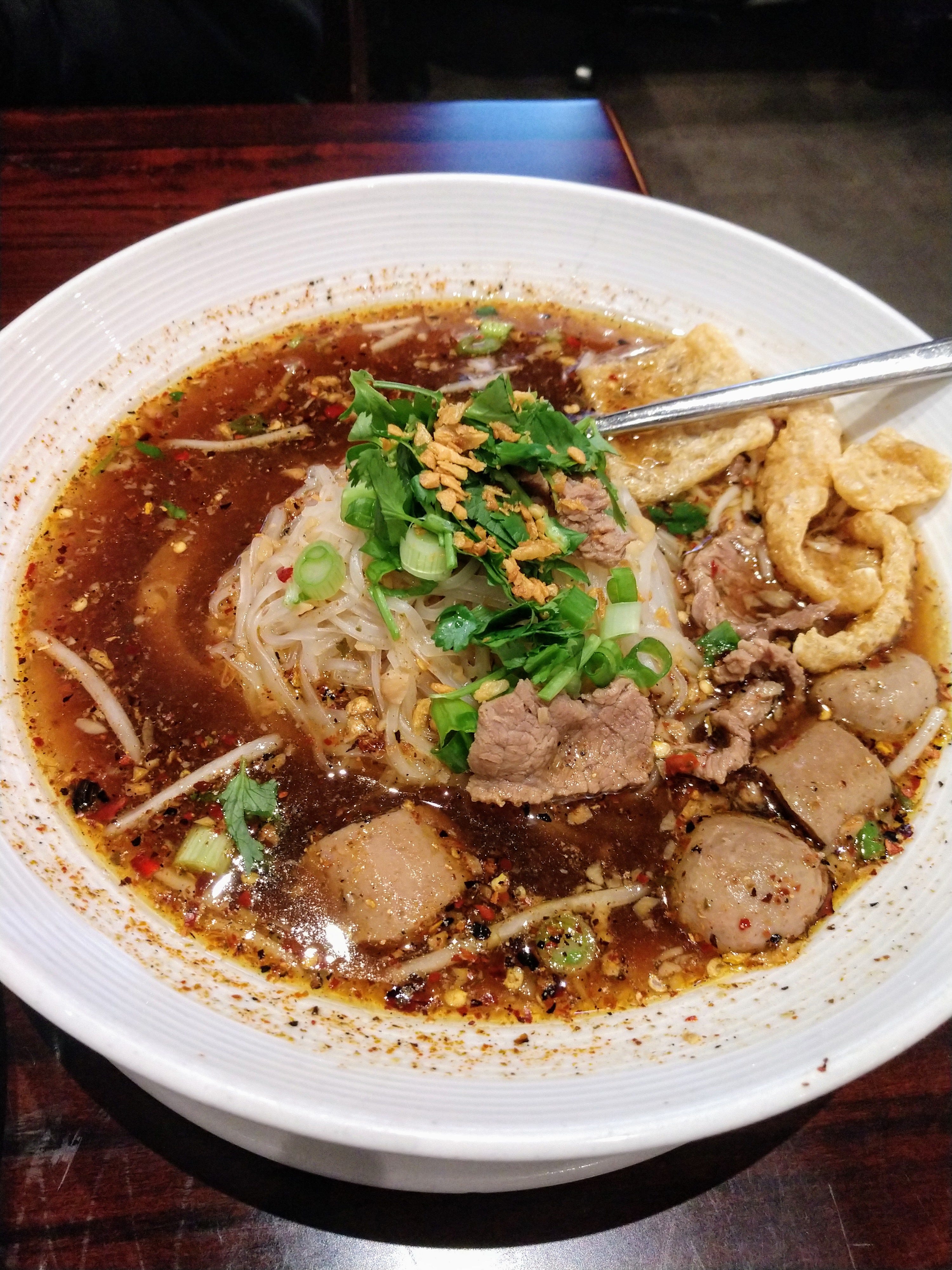 Kha Nom Jean Nam Ngyow (rice Vermicelli Curry) at Lotus of Siam in Las Vegas.