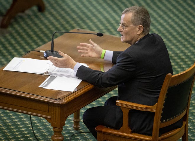 Bill Magness, President and CEO of the Electric Reliability Council of Texas (ERCOT) testifies about the power outage during the winter storm at the Senate Committee on Business and Commerce in the Senate Gallery at the Capitol on Thursday February 25, 2021.