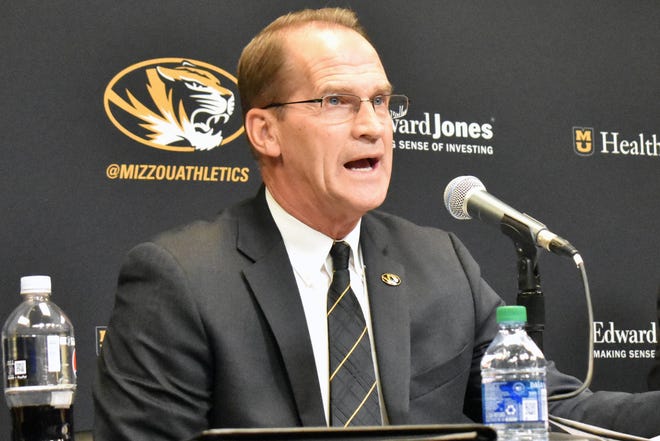 Missouri athletic director Jim Sterk speaks during a news conference.