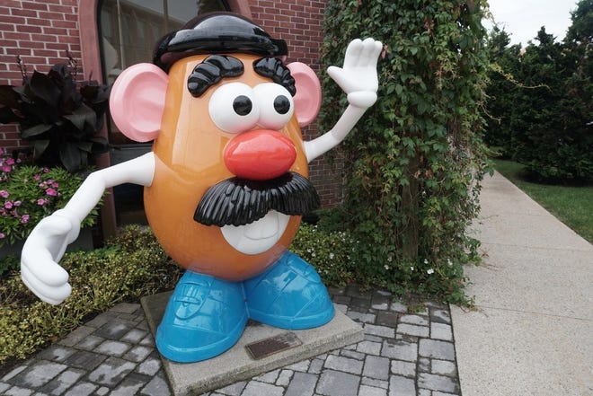 A big Mr. Potato Head greets visitor to the Hasbro offices in Pawtucket.
