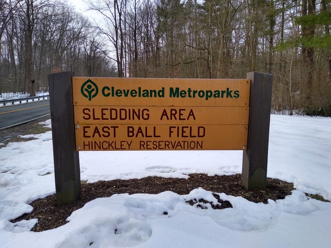 The sledding area at the Hinckley Reservation in Medina County.
