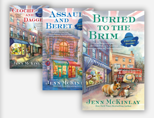 Jenn McKinlay's fifth cozy mystery series, is about cousins Scarlett Parker and Vivian Tremont, co-owners of Mim's Whims, a fashionable London hat shop, with a knack for solving murders.