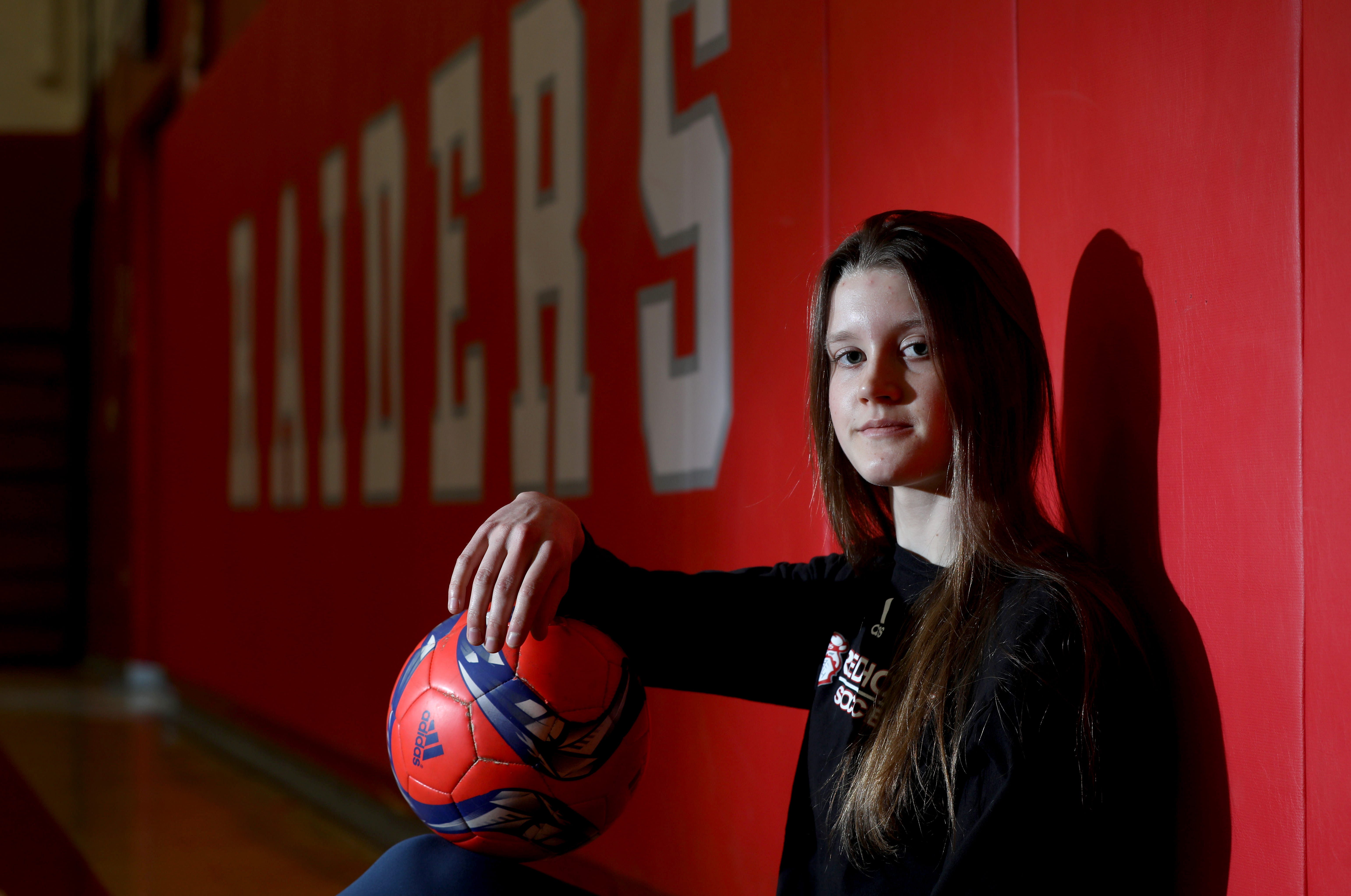 Tessa Husted, 18, a senior soccer player at Red Hook High School, says that not being able to play soccer through the pandemic limited her college recruiting opportunities. After taking a gap semester offer next Fall, Husted, photographed Feb. 25, 2021, will be attending Middlebury College in Vermont starting next February, where she hopes to become a member of the soccer team.