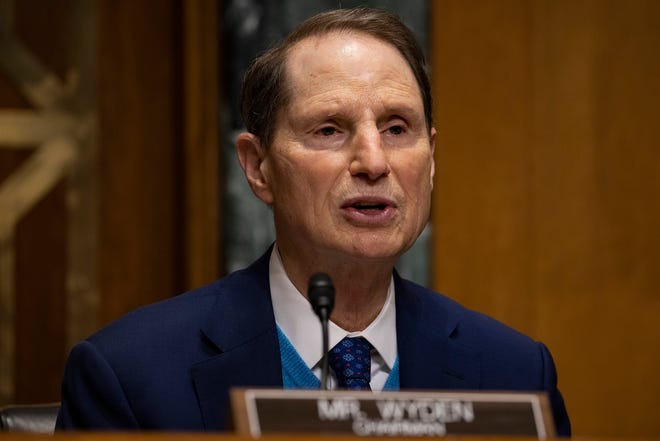 Senate Finance Committee Chairman Ron Wyden, D-Ore., speaks at the Senate Finance Committee hearing at the US Capitol on Feb. 25, 2021, in Washington, DC.