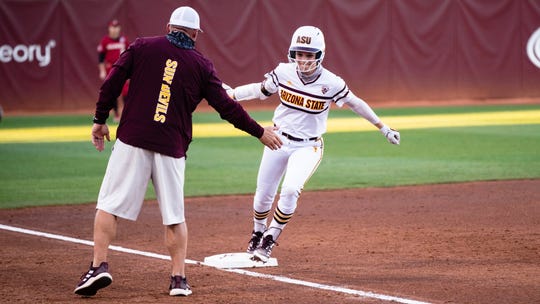 ASU's Makenna Harper homered against No. 2 Oklahoma softball on Friday. The Sooners rallied from the 1-0 deficit to win 5-3 over the No. 13 Sun Devils.