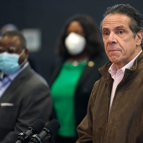 New York Gov. Andrew Cuomo speaks during a news co