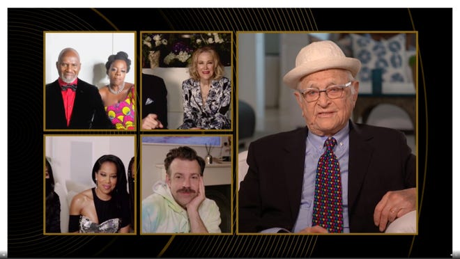 Norman Lear, winner of the Carol Burnett Television Achievement Award speaks during the 78th Annual Golden Globe Awards at The Beverly Hilton Hotel.