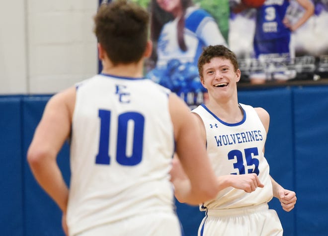 Ellwood's Joseph Roth smiles after adding more points to the scoreboard during the Wolverines' first round playoff game against Valley. Ellwood City stunned No. 3 Shady Side Academy in the quarterfinals Monday night.