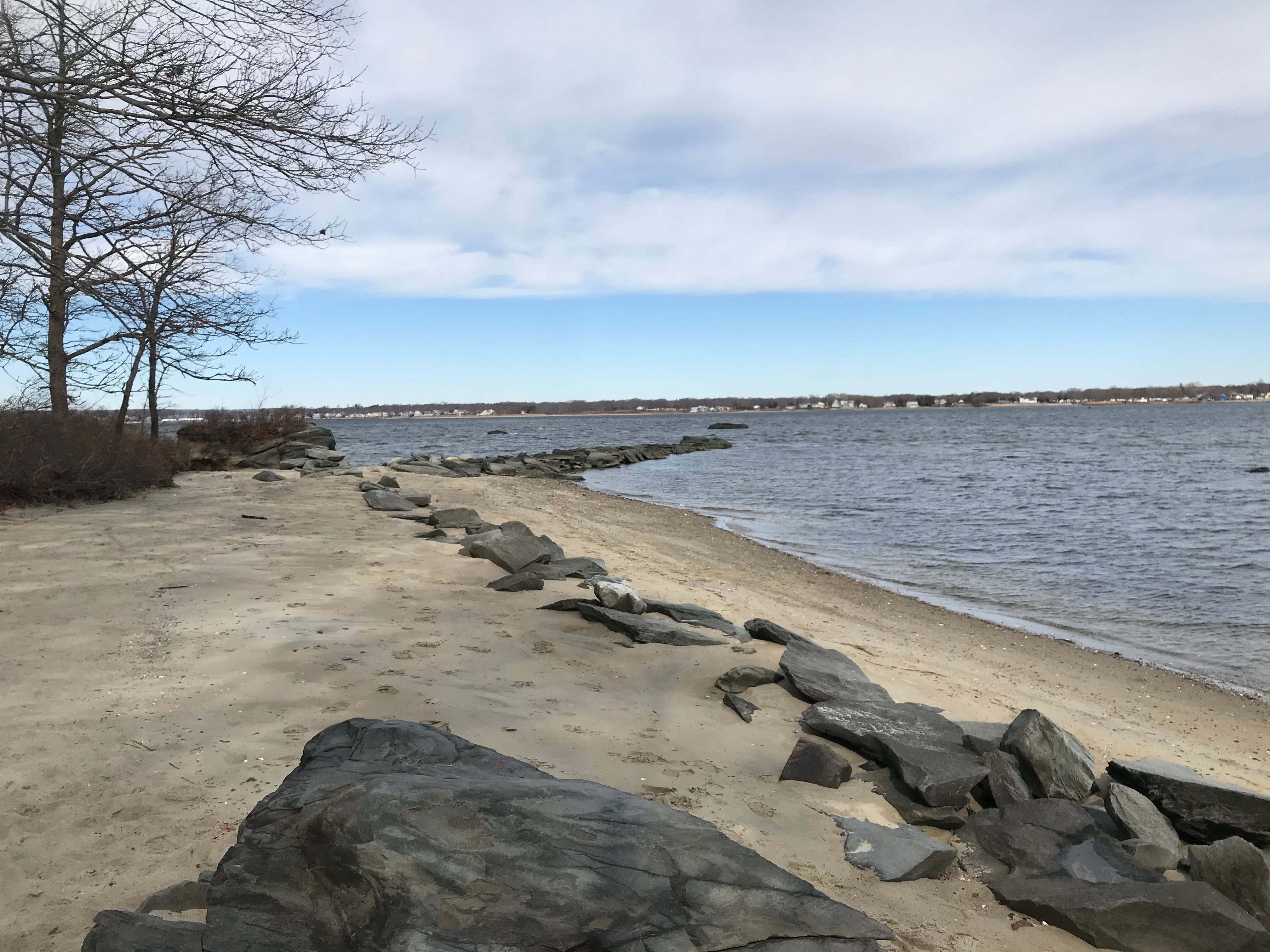 Sally Rock Point includes a series of rocks that stretch from the beach into Greenwich Bay from the northeast corner of Goddard Memorial State Park in Warwick.