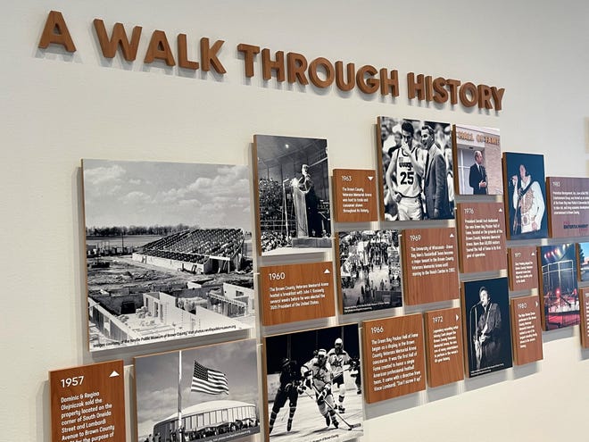 A commemorative collage on a second level wall of the Resch Expo remembers some of the notable events and visitors of the Brown County Veterans Memorial Arena era from 1957 to 2019.