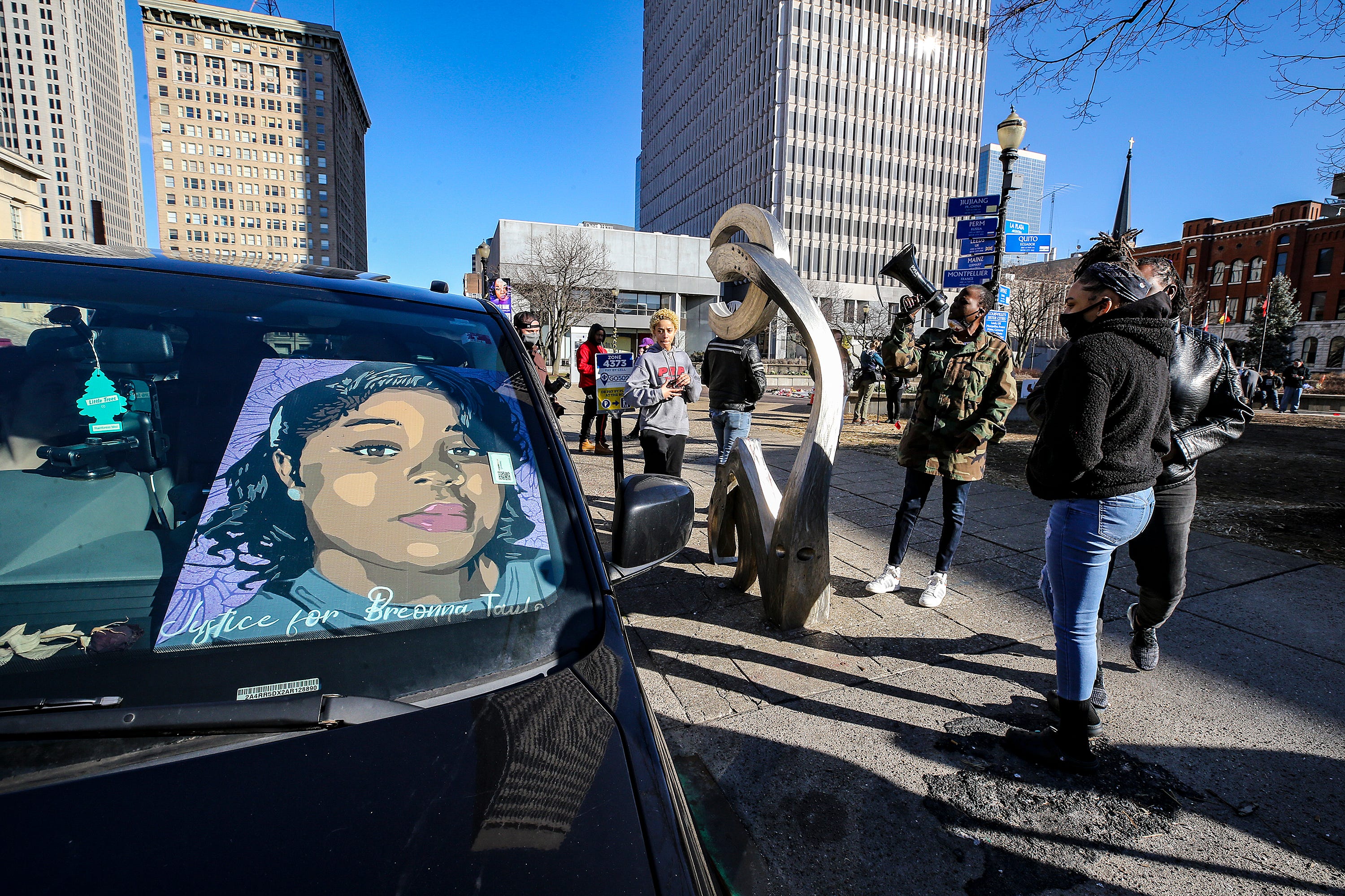 Cars gather at Jefferson Street to caravan to Frankfort for Breonna Taylor on Tuesday, March 2, 2021