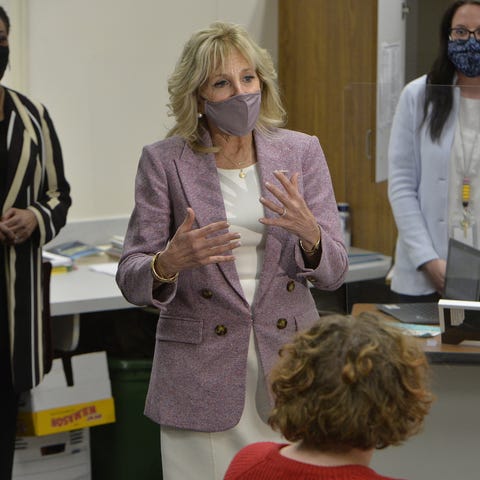 First lady Jill Biden talks to Fort LeBoeuf Middle