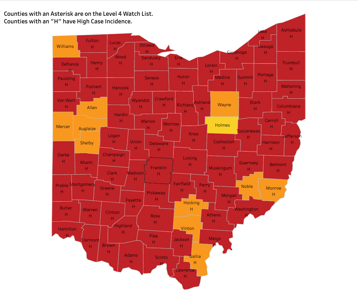 Map Of Counties In Ohio Ohio Covid-19 Maps: First Yellow County Since November, More Orange Counties