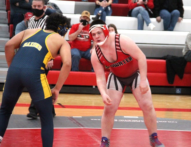 Coldwater's Christopher Mobley, shown here in early season action, took a pair of key wins Wednesday night to help the Cardinals to a dual meet sweep